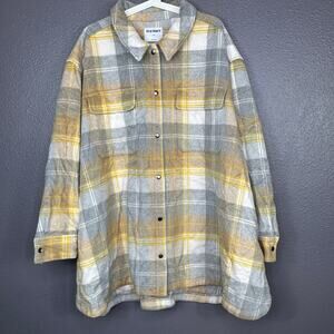 Old Navy Womens 4X Plus Yellow Button Up Plaid Flannel Heavy Shacket Oversized